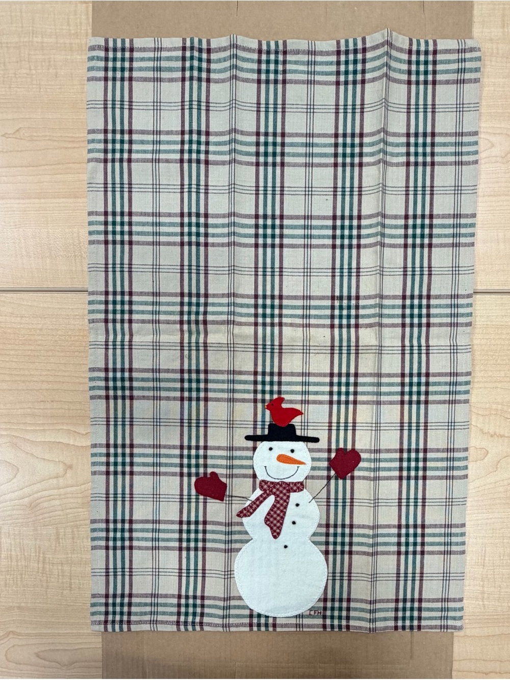 Homespuns Festive Plaid Snowman Cotton Kitchen Tea Towel